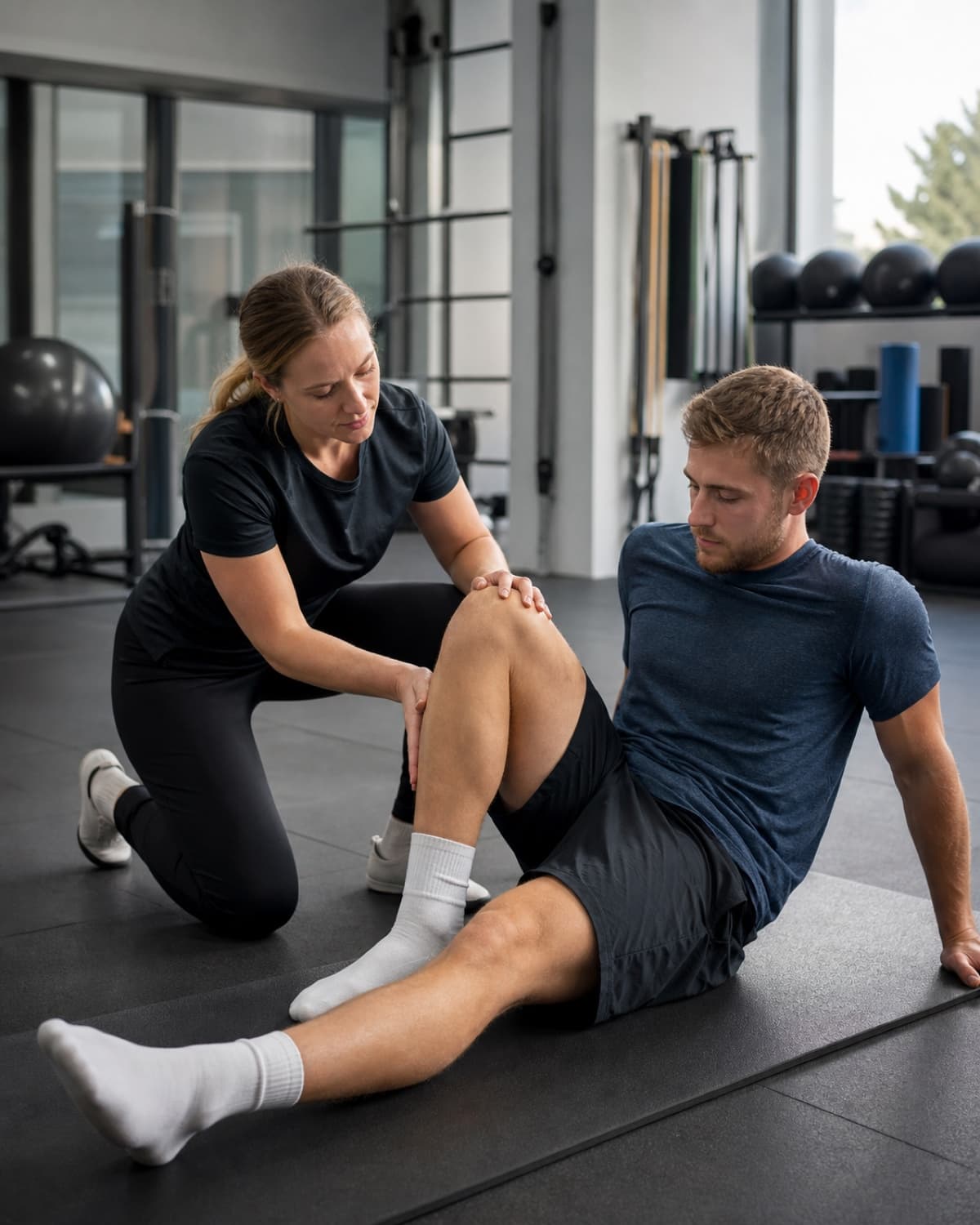Fizjoterapeutka pracuje ze sportowcem w sali klubu